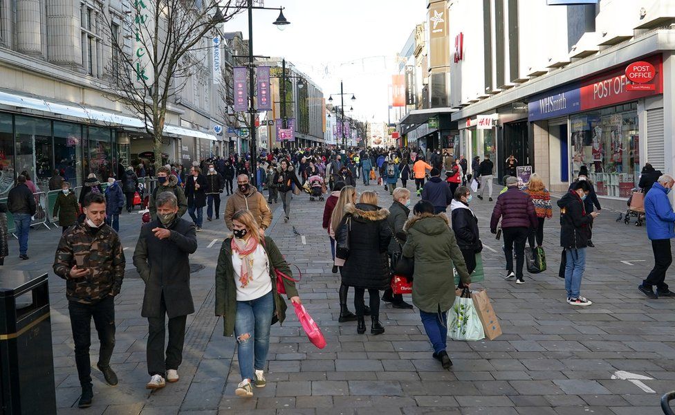 People walking up Northumberland Street in December 2020