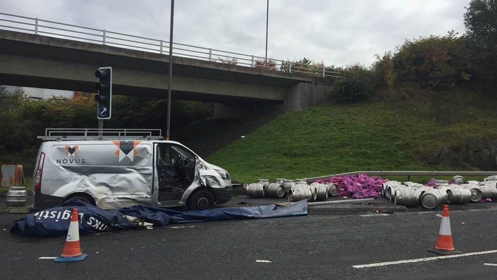 Beer lorry spills load in Hermiston Gait crash BBC News