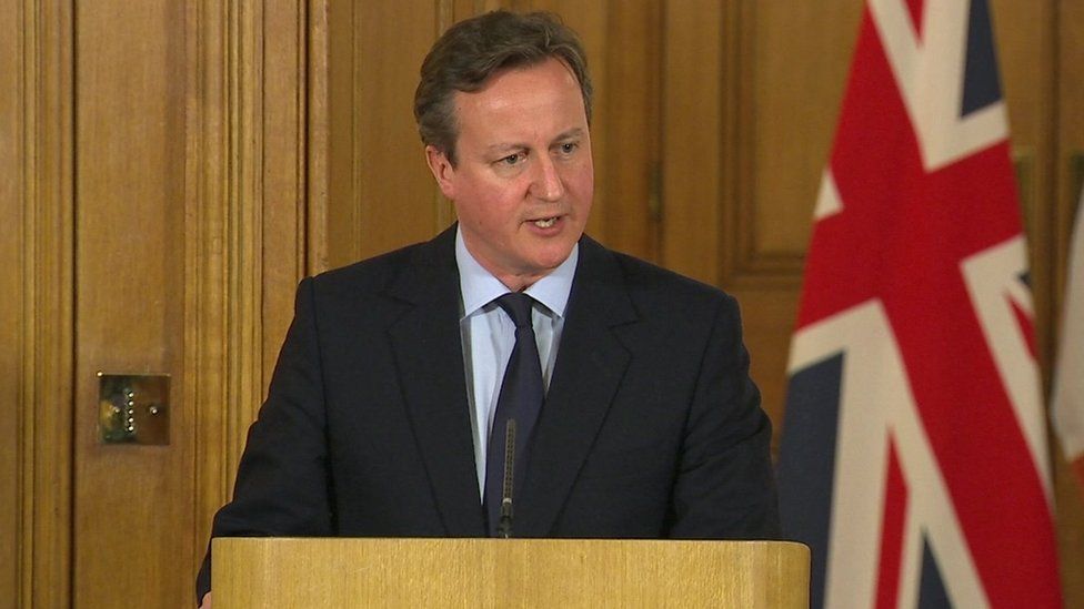 David Cameron speaking at a No 10 press conference