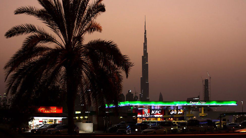 A petrol station and fast food restaurant in Dubai