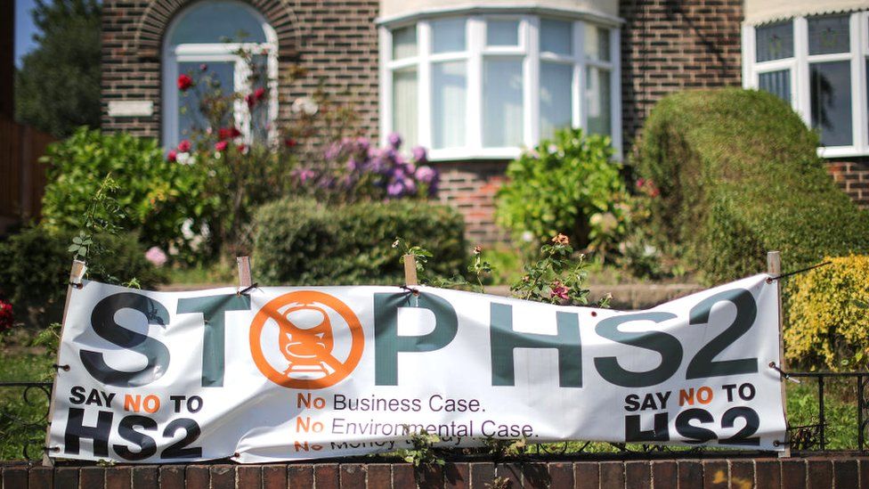 House with a sign protesting HS2 outside