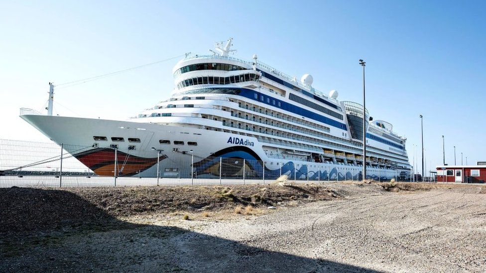 The Aida Diva cruise ship moored up in Denmark