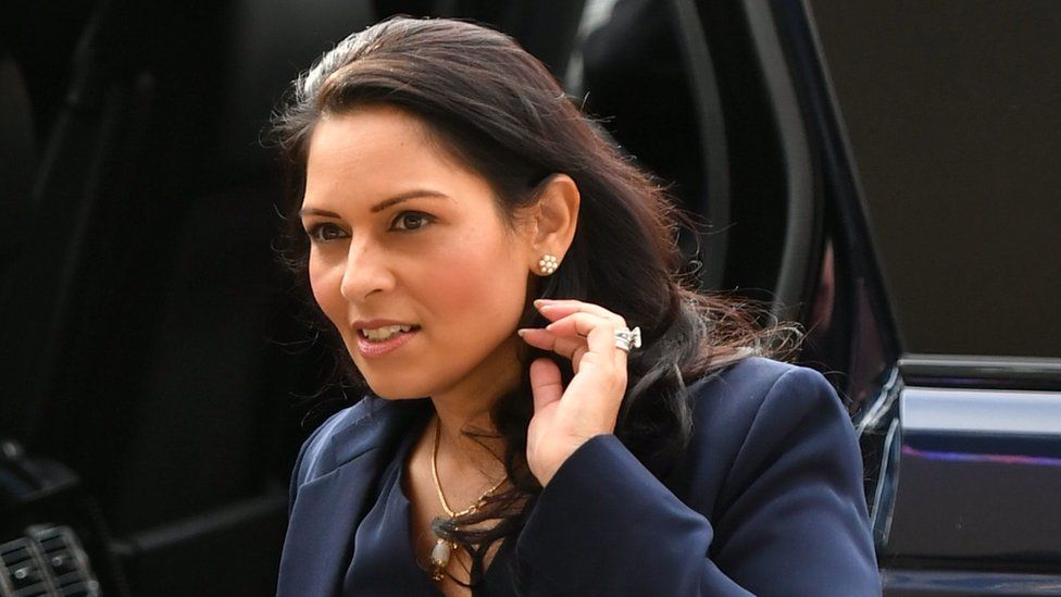 Home Secretary Priti Patel arrives at the National Police Chiefs" Council and Association of Police and Crime Commissioners joint summit, at the Queen Elizabeth II Conference Centre, in London