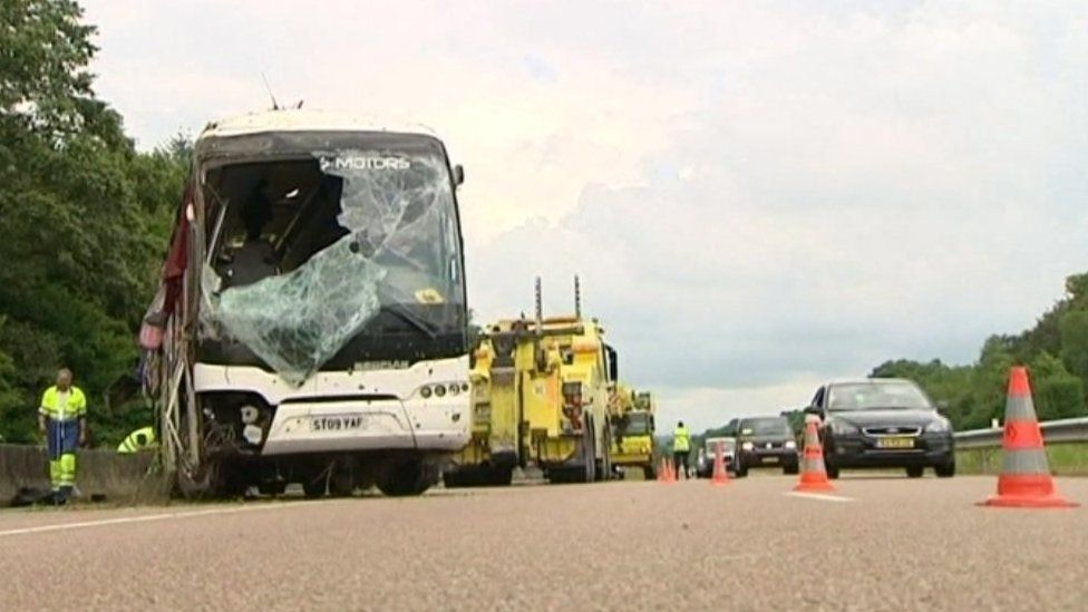 The crashed coach in France