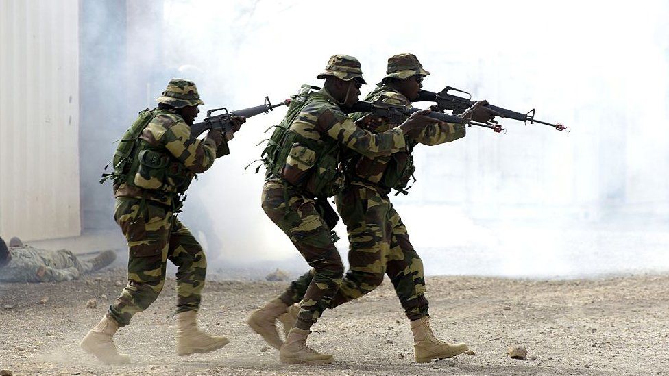 Senegalese troops taking part in a military exercise