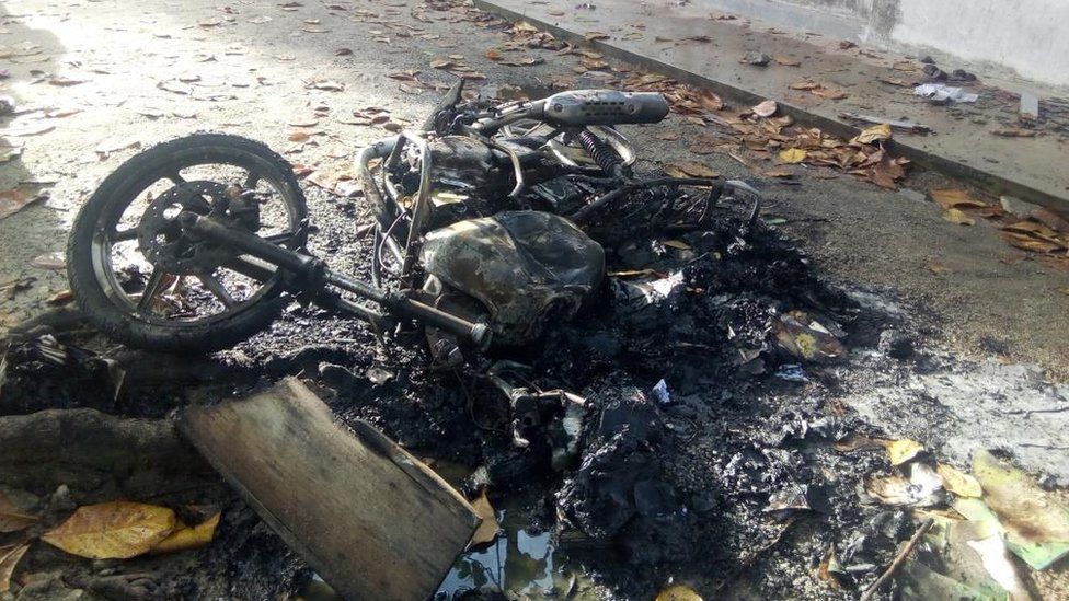 Burnt bike in Ampara