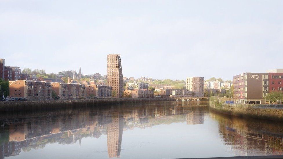 Artist impression showing tower on quayside