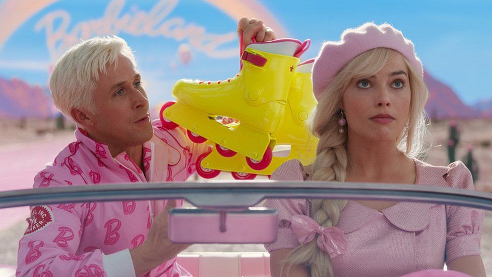 A picture of stars Ryan Gosling and Margot Robbie in the Barbie film
