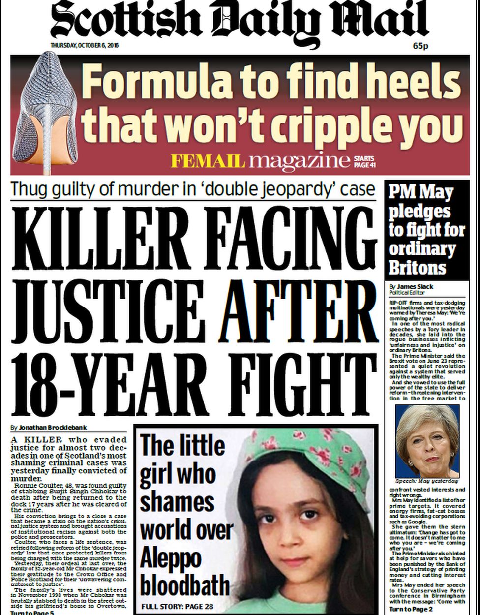 Scotland's papers: May's 'Labour appeal' and Chhokar killer convicted - BBC  News