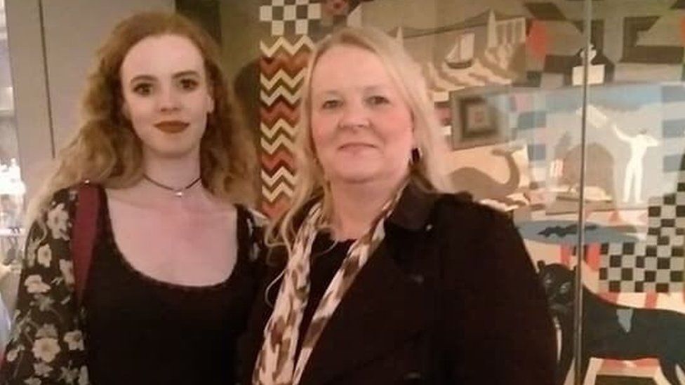 Tiffany Jayne-Davies and her mum with the quilt