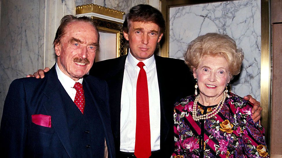 A 1992 photo of Donald Trump with his parents Fred Trump and Mary Anne Trump