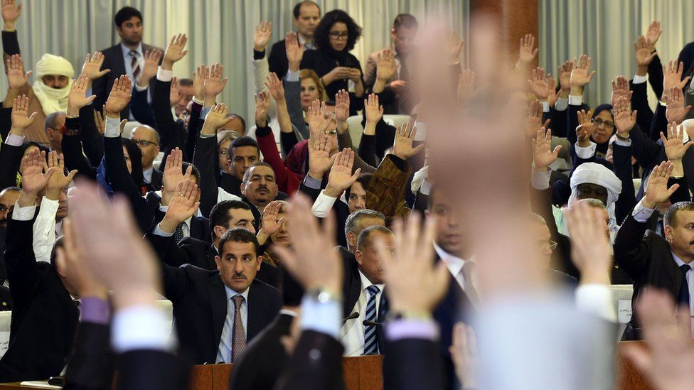 Algerian parliamentarians vote on a package of constitutional reforms on February 7, 2016, in the capital Algiers.