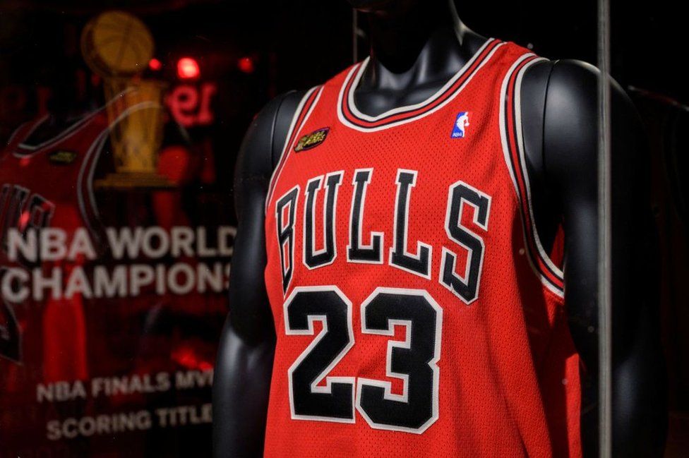 Michael Jordan's jersey from Game 1 of the 1998 NBA finals on display ahead of its auction by Sotheby's