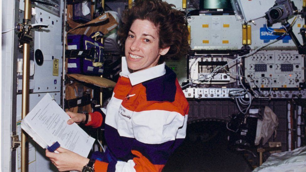 Ellen Ochoa aboard Space Shuttle Discovery