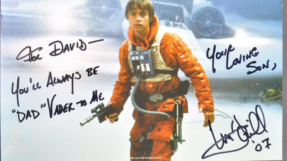 Signed photo from Mark Hamill to Dave Prowse