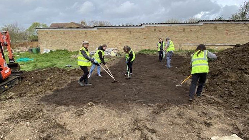 Gardeners at an allotment in Harlow