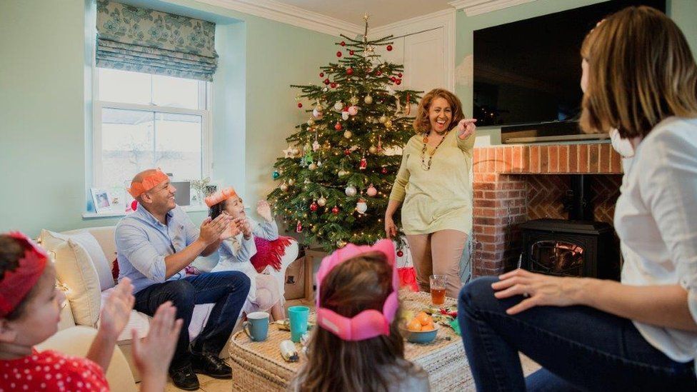 Family playing a game