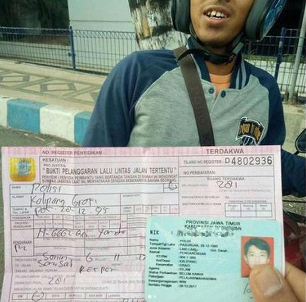 Polisi's original traffic violation and identity card