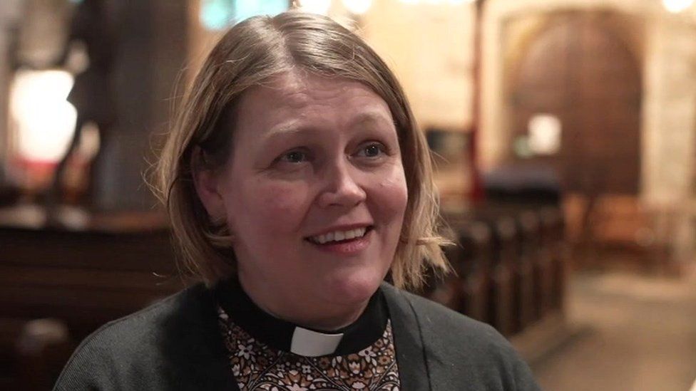 The Reverend Leah Vasey-Saunders inside Lancaster Priory