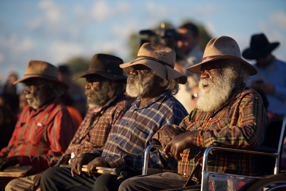 Aboriginal elders at the opening ceremony of a summit at Uluru