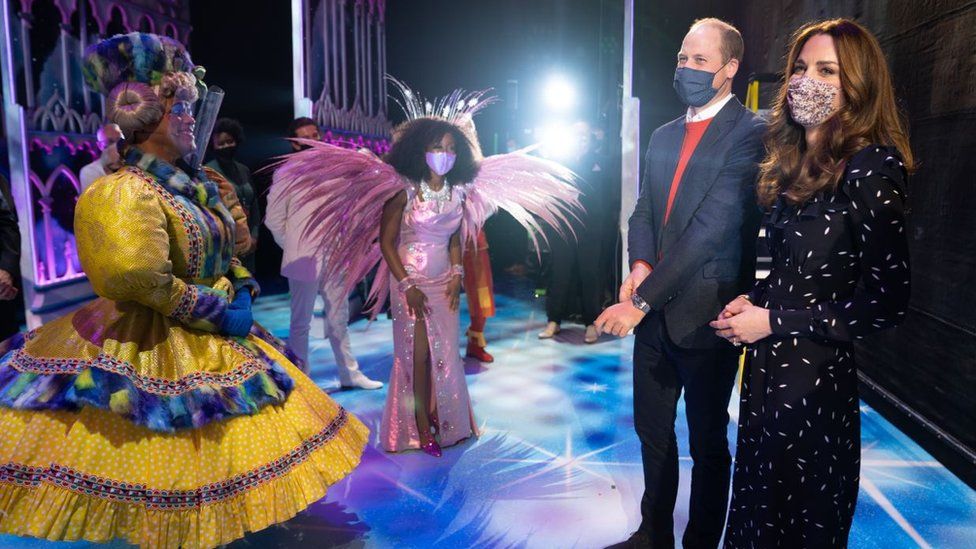 The Duke and Duchess of Cambridge with the panto performers