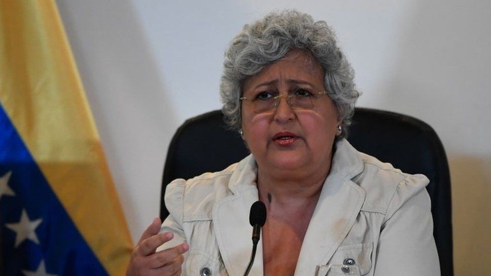 The president of the Venezuelan National Electoral Council (CNE), Tibisay Lucena, speaks during a press conference about the fire on a CNE depot on the eve, at the CNE headquarters in Caracas, on March 8, 2020