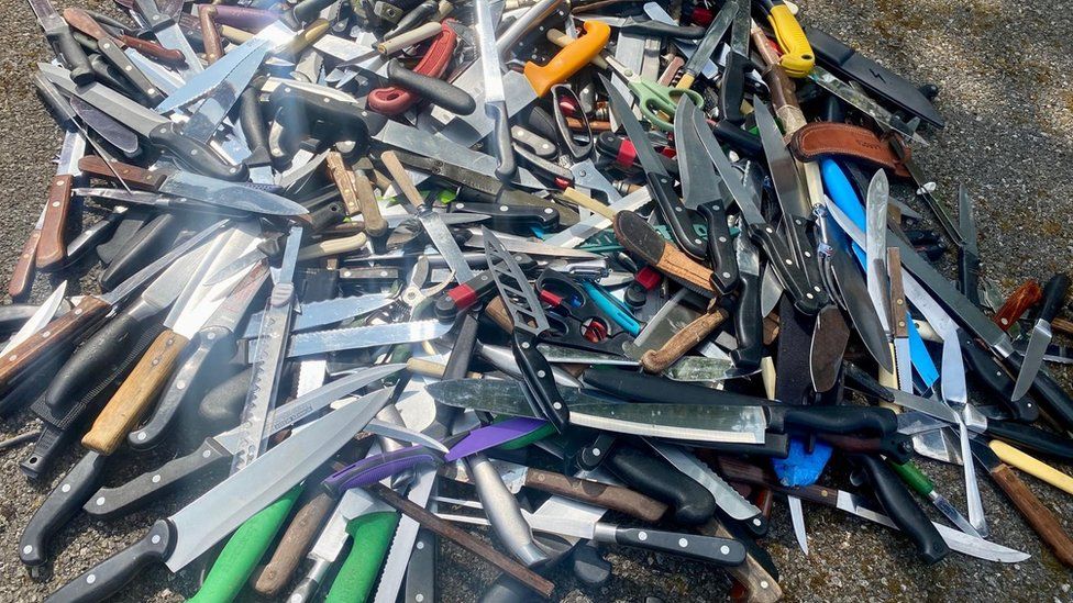 A display of all the knifes collected by police over two weeks