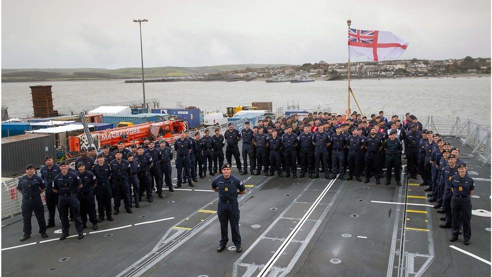 The ships company gathered on the deck of HMS St Albans