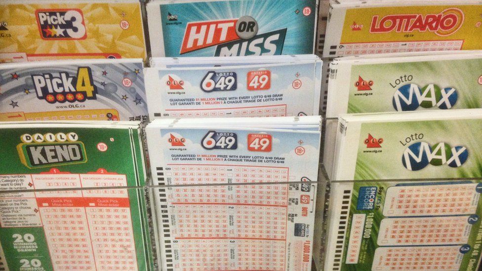 Lottery ticket selection slips at a small kiosk in Toronto, Ontario, Canada