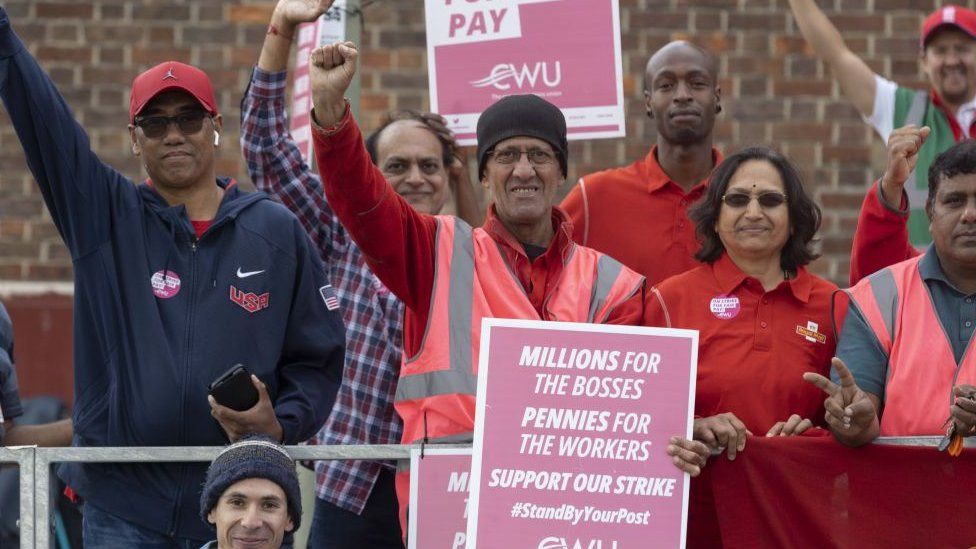 Royal Mail and BT strikes see 150,000 workers walk out BBC News