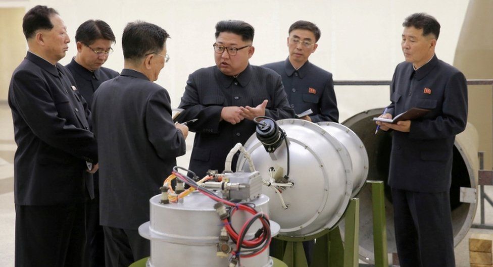 North Korean leader Kim Jong-un provides guidance on a nuclear weapons program in an undated photo released by North Korea's state news agency