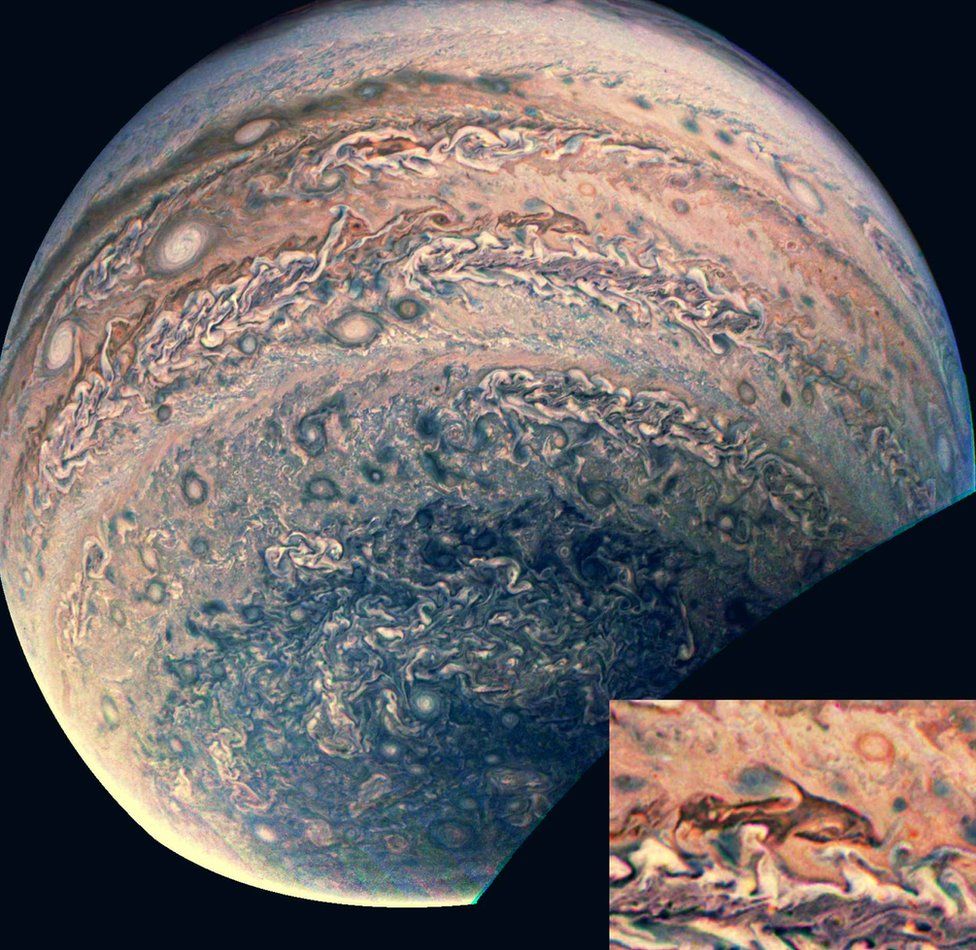 Jupiter detail reveals a storm shaped like a dolphin (c) MarSEC