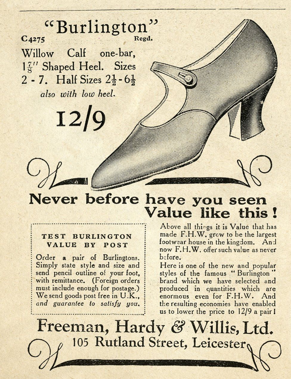 Freeman, Hardy and Willis ad 1928