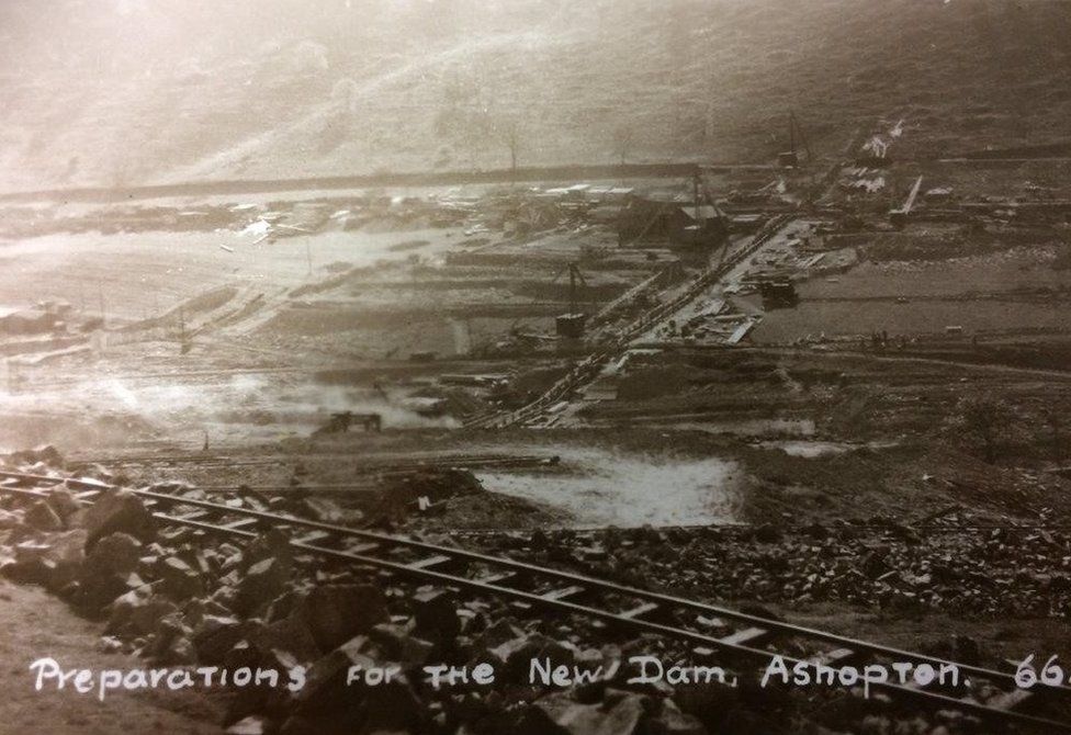Postcards of preparations for dam