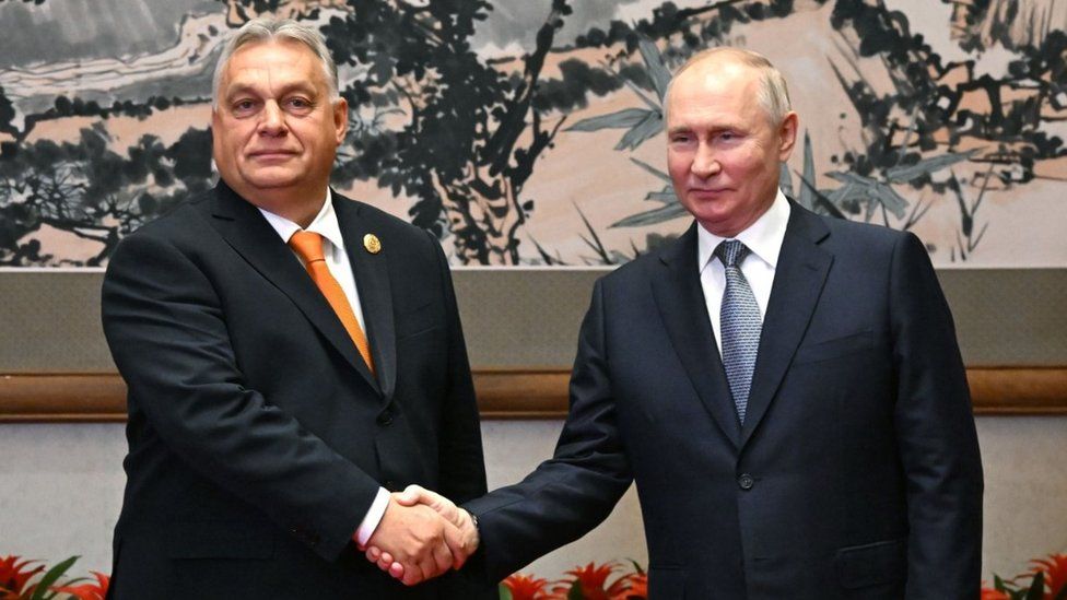 Hungarian Prime Minister Viktor Orban, left, and Russian President Vladimir Putin