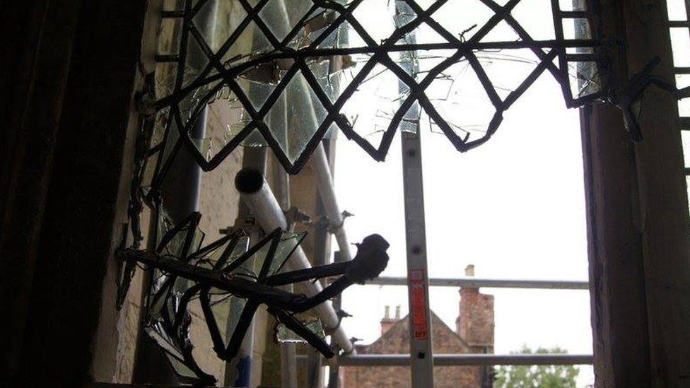Window damage at Beverley Minster