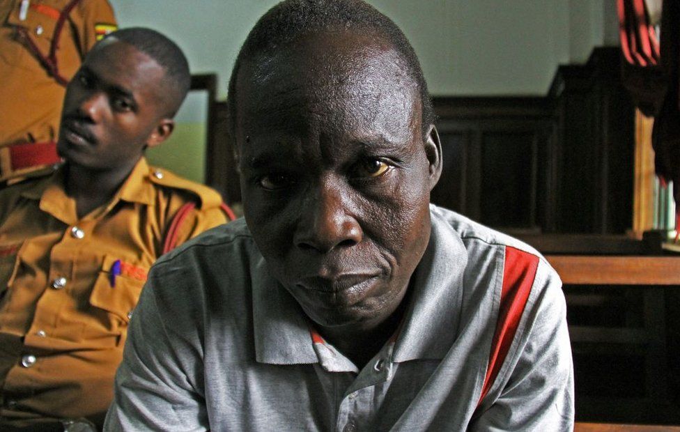 Thomas Kwoyelo at a pre-trial hearing in 2017.