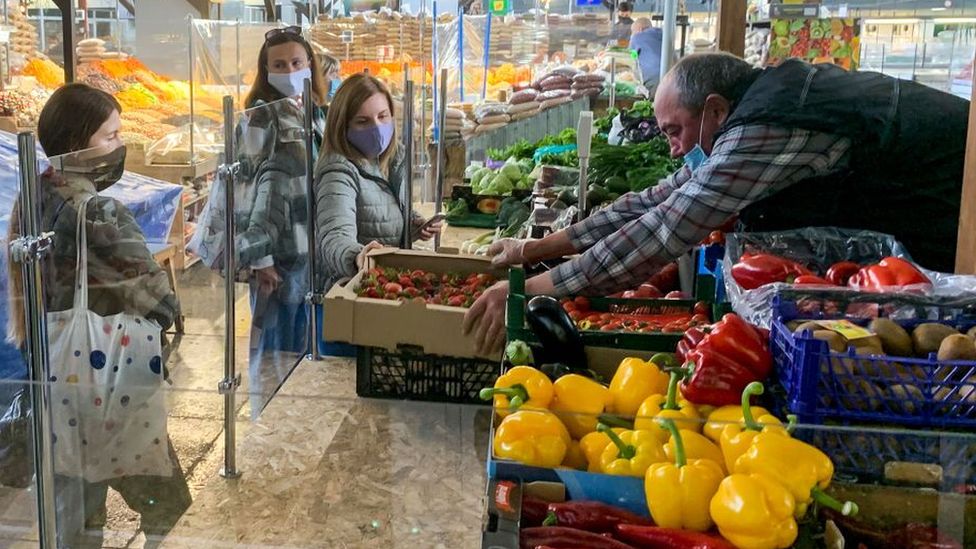 Zhytniy food market resumed operations after the ban, amid the coronavirus disease COVID-19 outbreak in Kyiv, Ukraine
