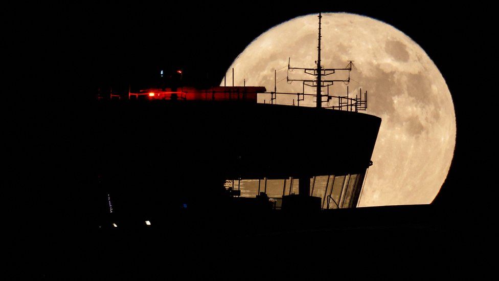 The supermoon was also spotted behind an air traffic control tower at Ben Gurion Airport, near Tel Aviv in Israel