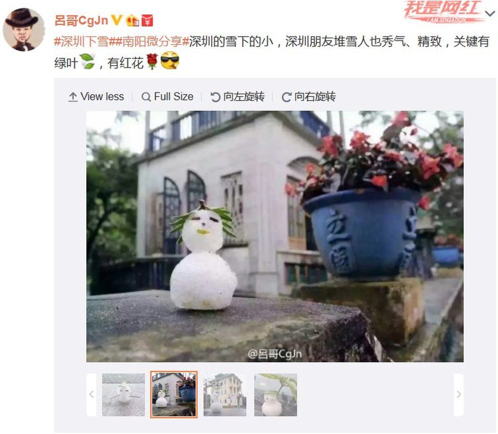 Weibo post on mini snowmen in Guangzhou on 25 January 2016