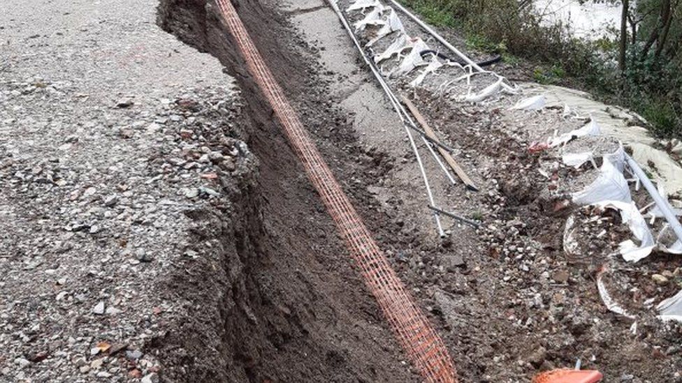 Derbyshire road suffers second landslide after heavy rain BBC News