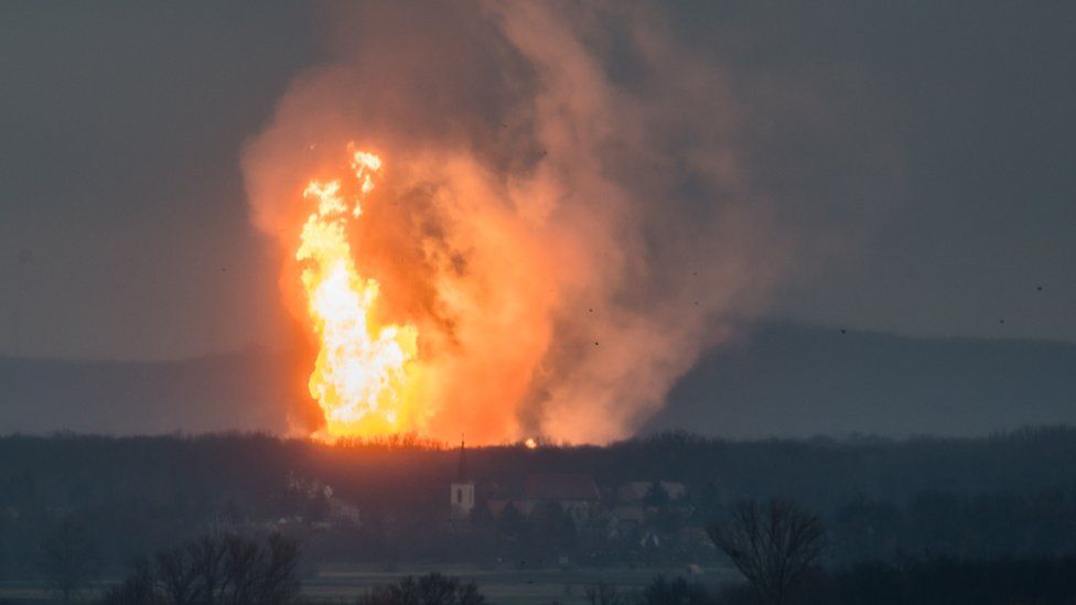 Fire at Austria's main gas pipeline hub at Baumgarten, Eastern Vienna, 12 December