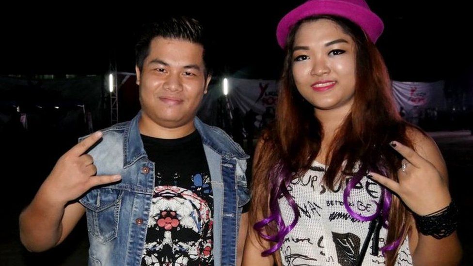Htet Au Lin and her boyfriend attend the Yangon Rock Festival