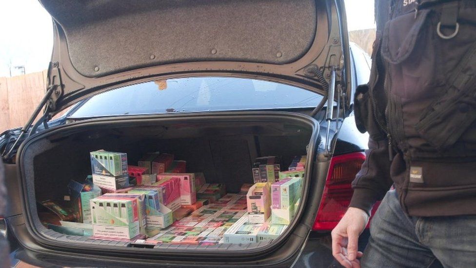 Illegal vapes seized in the boot of a car