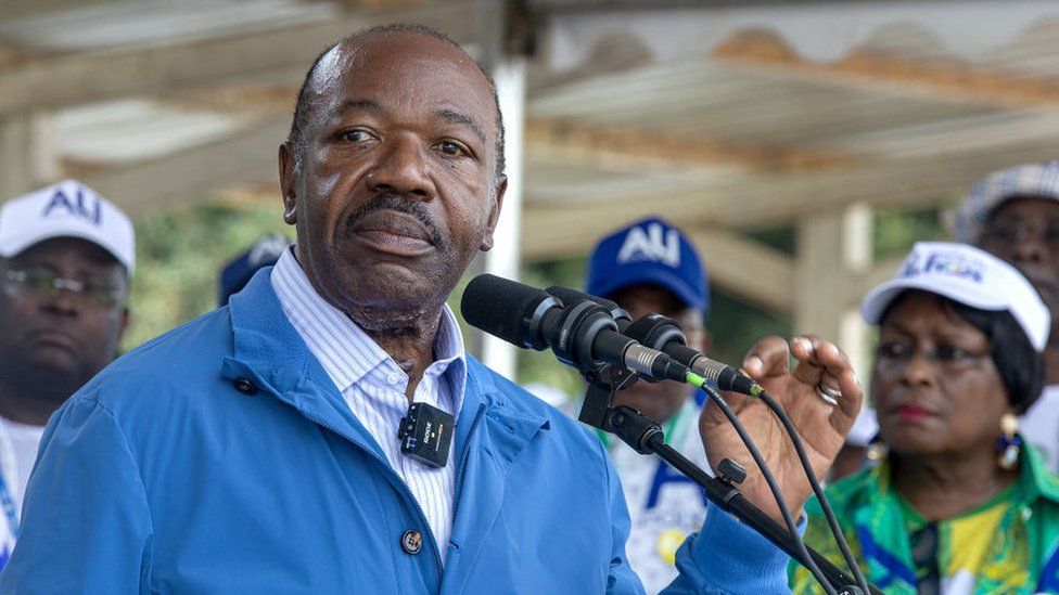 Ali Bongo speaks at a recent campaign rally
