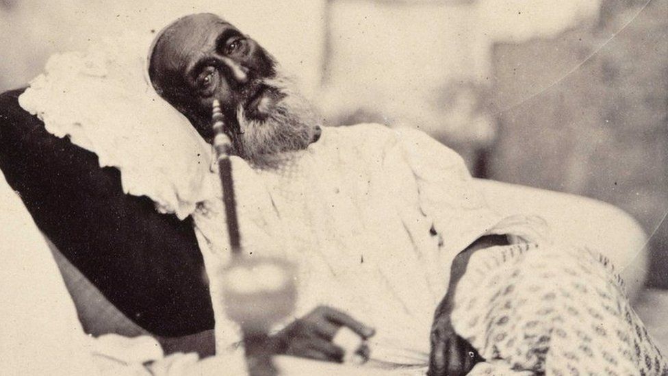 The only known photograph of Bahadur Shah Zafar II. The picture was taken by ‘Mr Shepherd the photographer’ after his trial in 1858.