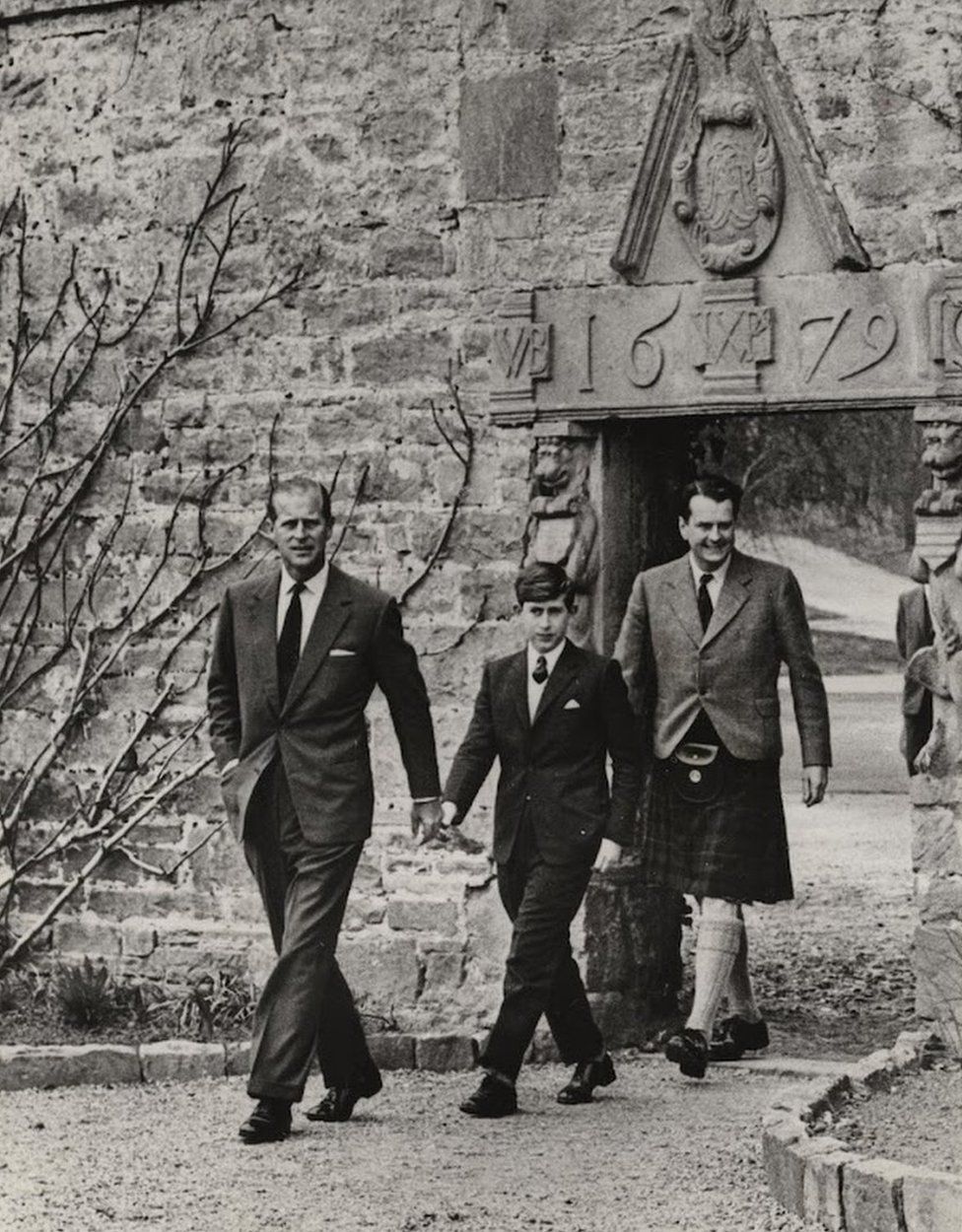 King Charles arrives at Gordonstoun, accompanied by the Duke of Edinburgh