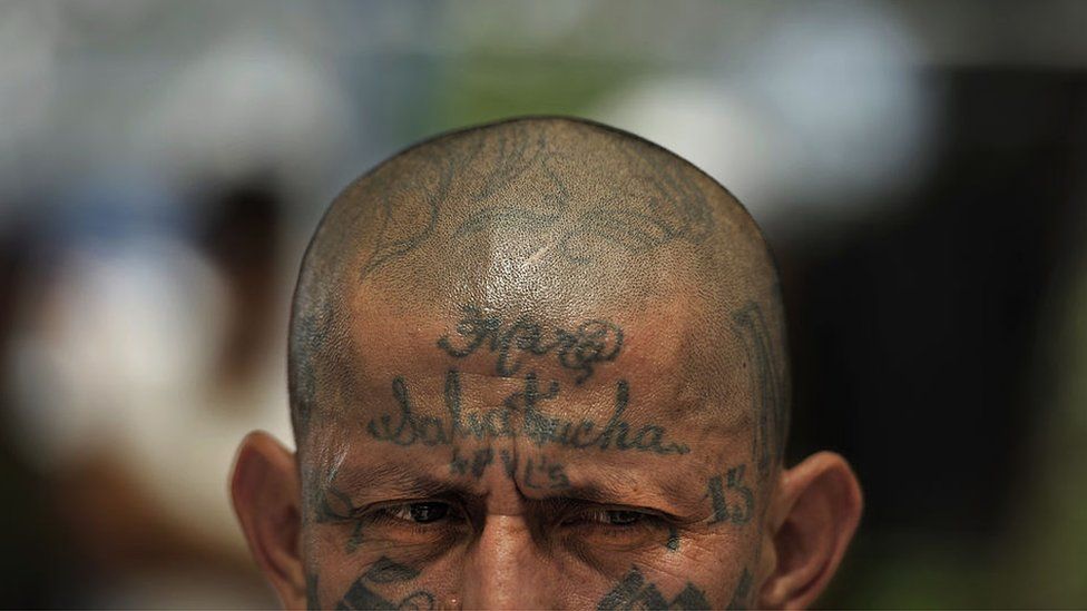 Face and chest tattoos identify members of Mara Salvatrucha