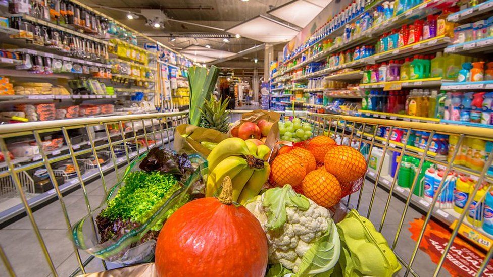 Groceries in supermarket trolley