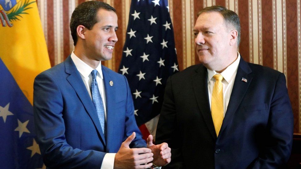 Juan Guaidó and Mike Pompeo in Bogotá on 20 January 2020